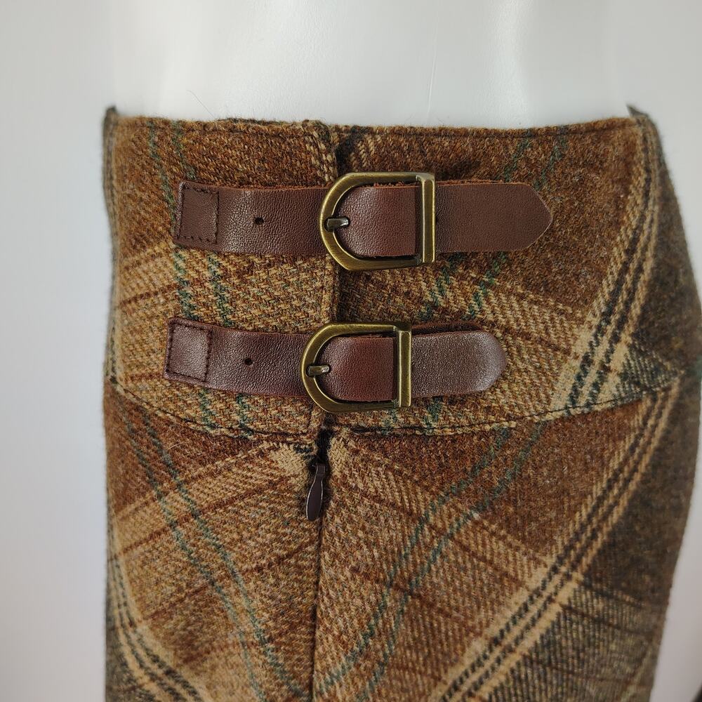 Lauren Ralph Lauren Wool Plaid Equestrian Buckle Midi Skirt Size 6 - Picture 9 of 16